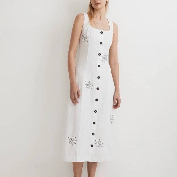 Madewell White Sleeveless Scoop Neck Sundress 100% Linen - Picture 1 of 9